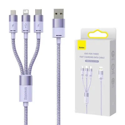 3v1 USB kabel Baseus StarSpeed Series, USB-C + Micro + Lightning 3,5A, 1.2m (vijoličen)