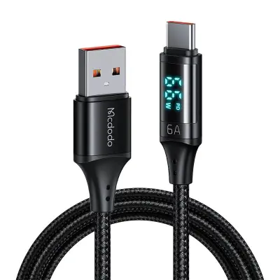 Kabel USB na USB-C Mcdodo CA-1080 z zaslonom, 66W, 6A, 1,2m (črn)