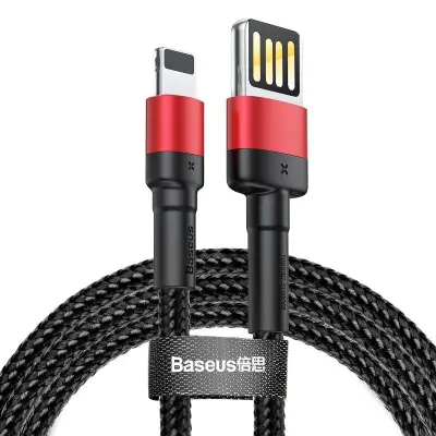 Baseus Cafule dvostranski USB Lightning kabel 2,4A 1m (črna+rdeča)