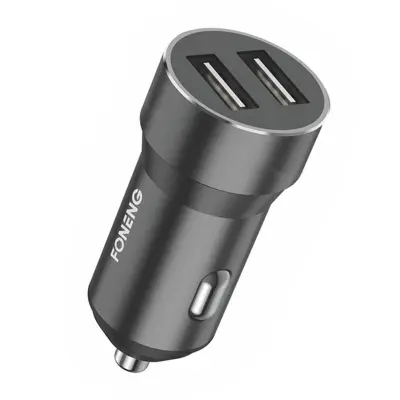 Kovinski avtopolnilec dual USB Foneng C08 2.4A (črn)