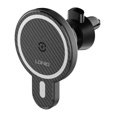 LDNIO Car Mount, MA20 z induktivnim polnilnikom 15 W in kovinskim obročem (črna)