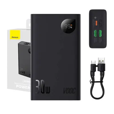 Powerbank Baseus Adaman 2, 20000mAh, 30W, 3xUSB, USB-C (črna)