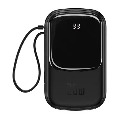 Powerbank Baseus Qpow s kablom Lightning, USB-C, USB, 20000mAh, 20W (črna)