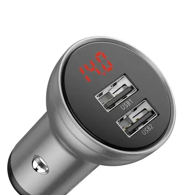 Baseus Digital Display Dual USB 4.8A avtomobilski polnilnik 24 W srebrn