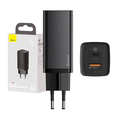 Hitri potovalni polnilnik Baseus GaN2 Lite USB+C 65W EU (črn)
