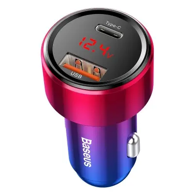 Baseus Magic Car Charger USB + USB-C QC 4.0 PD 45W (rdeča+modra)