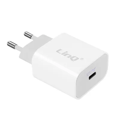 18 W stenski polnilec s hitrim polnjenjem USB-C, LinQ – bel