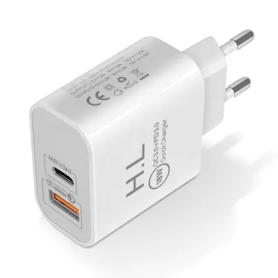 USB C Quick Charge 3.0 Power Delivery Polnilnik, 18 W, dvojni izhod - bel
