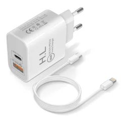 Polnilnik iPhone kabel Lightning Power Delivery - USB Port USB-C Quick Charge - Bela