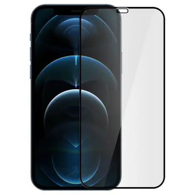 Zašcita zaslona iPhone 12 / 12 Pro iz kaljenega stekla s poševnimi robovi, popoln oprijem - crna