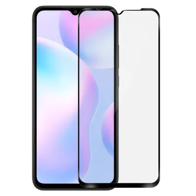 Xiaomi Redmi 9A / 9C / 10A Kaljeno zašcitno steklo s poševnimi robovi, popolna oprijemljivost - crna
