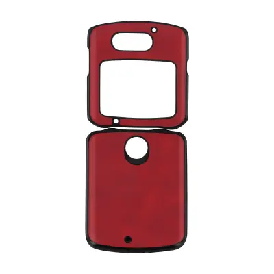 Trda zašcitna torbica Motorola Razr 5G z videzom poškodovanega usnja - rdeca