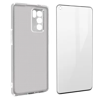 360° popolna zašcita - prozorno mehko ohišje iz ukrivljenega kaljenega stekla s crnim obrisom za Oppo Reno 6 Pro