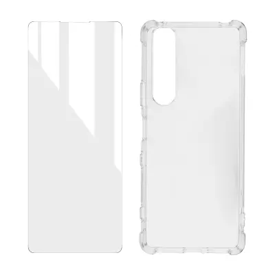 Sony Xperia 1 III 360° Premium Protection Pack: mehka torbica iz kaljenega stekla, odporna proti udarcem - prozorna