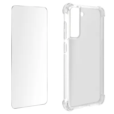 Samsung Galaxy S21 FE 360° Protection Pack, prozoren silikonski ovitek, odporen na udarce, s kaljenim steklom