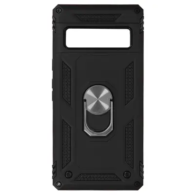 Etui za Google Pixel 6 Pro iz dveh materialov, odporen proti udarcem, s kovinskim podpornim obrocem - crn