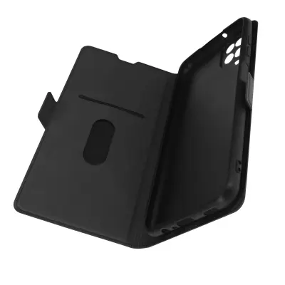 Ovitek za Samsung Galaxy A12, držalo za kartice, stojalo za video in mini magnetni zavihek - crn