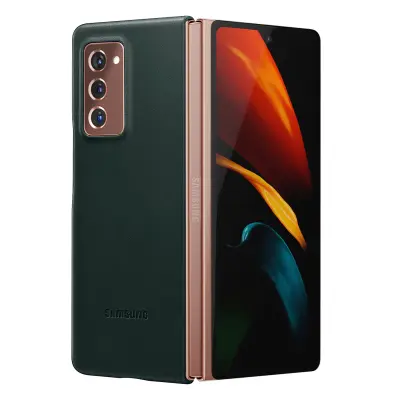 Originalni ovitek Samsung Galaxy Z Fold 2, notranjost mehka na dotik iz pravega usnja, serija usnjenih ovitkov - zelena