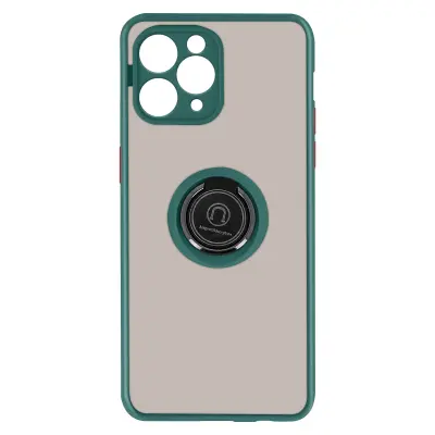 Ovitek za iPhone 11 Pro, odporen proti udarcem, z držalom za prstan in trdo hrbtno stranjo z ucinkom dima - zelen