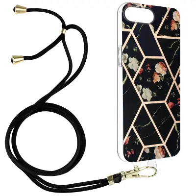 Ovitek s kablom za iPhone 8 Plus in 7 Plus, geometrijski vzorec - crn