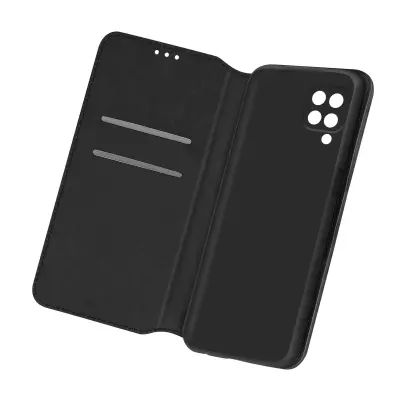 Etui za Samsung Galaxy M12, držalo za kartico in video, magnetni zavihek - crn