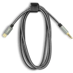 Avdio kabel USB-C v prikljucek 3,5 mm 4-pinski moški najlonski pleten 1,5 m, LinQ - crn