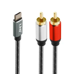 USB-C na 2x RCA moški avdio kabel 1,5 m, kakovost zvoka LinQ - siva