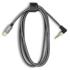 Avdio kabel USB-C do 3,5 mm 4-polni moški prikljucek, pleteni najlonski kotni prikljucek 1,5 m, LinQ - crn