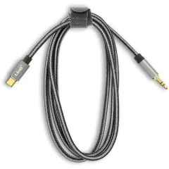 Avdio kabel USB-C do moškega prikljucka 3,5 mm, pleten iz najlona 1,5 m, LinQ - siv