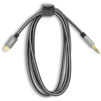 Avdio kabel iPhone Lightning na 3,5 mm moški vtic najlon pleten 1,5 m, LinQ - siv