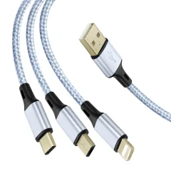 Pleten in ojacan 3-v-1 kabel Multi USB - USB-C, Micro-USB in Lightning - 1,2 m