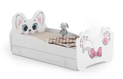 Enojna otroška postelja Pink cat 140x70 s predalom in vzmetnico