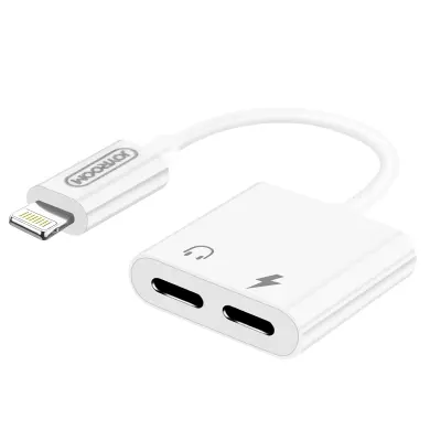 iPhone Lightning na 2 Lightning Audio in polnilni adapter - bel