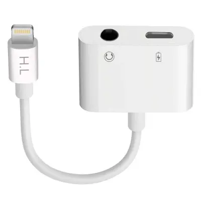 Avdio in polnilni adapter Lightning na 3,5 mm vticnico in Lightning 12 cm, HL-099 - bel