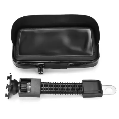 Motoristicno držalo za telefon z vodoodpornim ohišjem, nastavkom za ogledalo in vrtenjem za 360° - crno