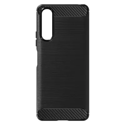 Silikonski ovitek za Sony Xperia 10 IV, crna z brušenim kovinskim dizajnom Carbon Effect