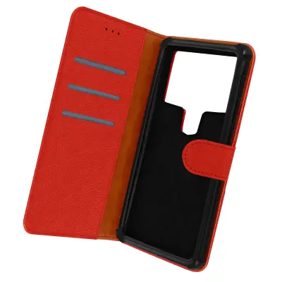 Torbica denarnica za pametni telefon 6 do 6,7'', umetno usnje in magnetni zavihek, serija Chesterfield - rdeca