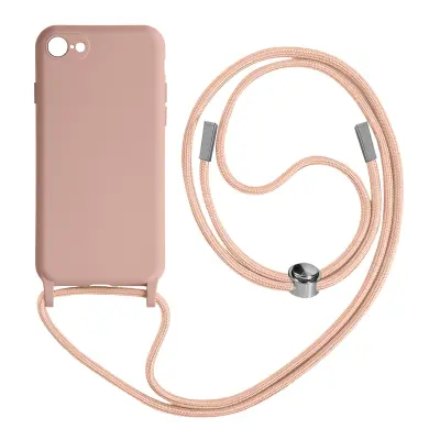 iPhone SE 2022, 2020 in 8, 7 Poltoga etui na vrvico z mehko notranjostjo, ovratnikom - roza
