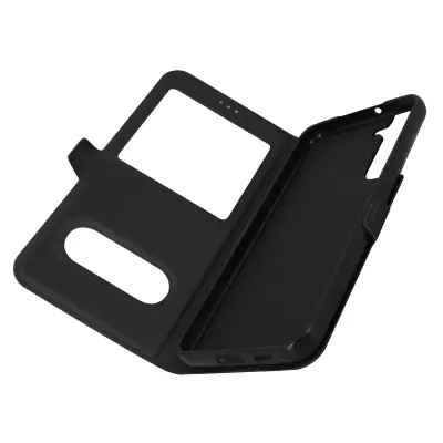 Ovitek za Samsung Galaxy S22, dvojno okence in dvojni magnetni zavihek - crn