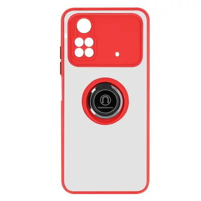 Ovitek za Xiaomi Poco M4 Pro 4G z držalom za prstan, hrbtna stran proti prstnim odtisom, združljiv z magnetnim stojalom - rdec