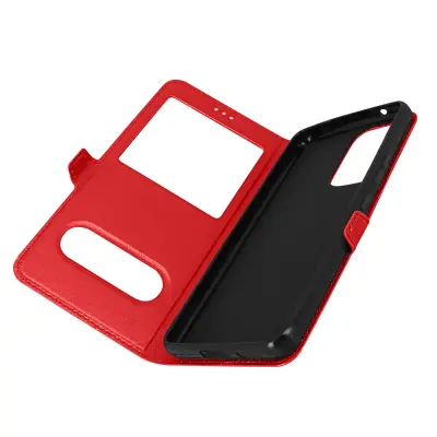 Ovitek za Samsung Galaxy A53 5G, dvojno okence in dvojni magnetni zavihek - rdec