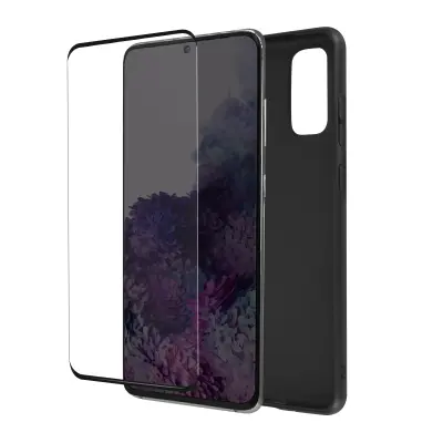 Samsung Galaxy S20 Full Protection, mat crn silikonski ovitek, ukrivljeno kaljeno steklo, proti prstnim odtisom