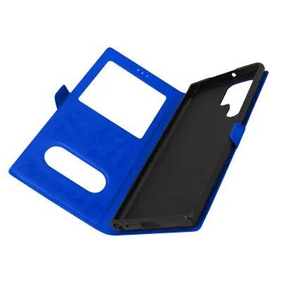 Ovitek za Samsung Galaxy S22 Ultra, dvojno okence in dvojni magnetni zavihek - moder