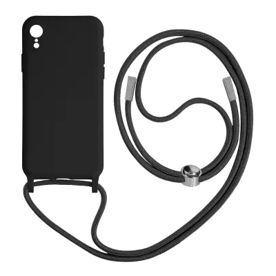 Poltoga etui na vrvico za iPhone XR z mehko notranjostjo, ovratnikom - crna