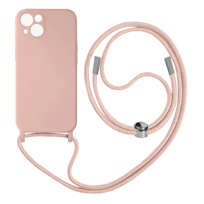 Poltrdi ovitek z vrvico za iPhone 13 z mehko notranjostjo, ovratnikom - roza