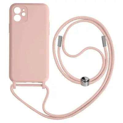 Poltrdi ovitek z vrvico za iPhone 11 z mehko notranjostjo, ovratnikom - roza
