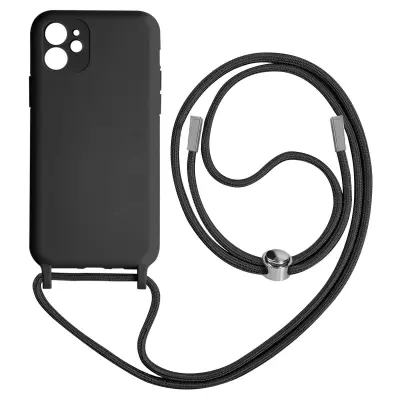 Poltrdi ovitek z vrvico za iPhone 11 z mehko notranjostjo, ovratnikom - crn