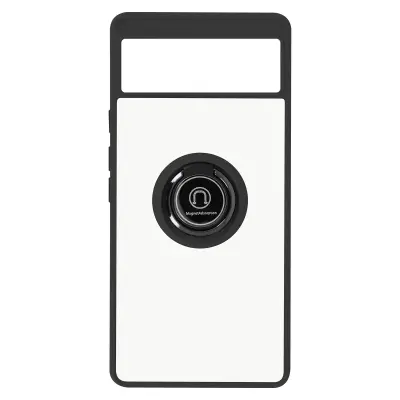 Ovitek za Google Pixel 6, odporen proti udarcem, z držalom za prstan in zadimljenim trdim hrbtom - crn