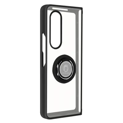 Ovitek za Samsung Galaxy Z Fold 3, odporen na udarce z držalom za prstan in trdo zadnjo stranjo z zadimljenim ucinkom - crn