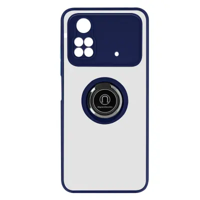 Ovitek za Xiaomi Poco M4 Pro 4G z držalom za prstan, hrbtna stran proti prstnim odtisom, združljiv z magnetnim stojalom - modra
